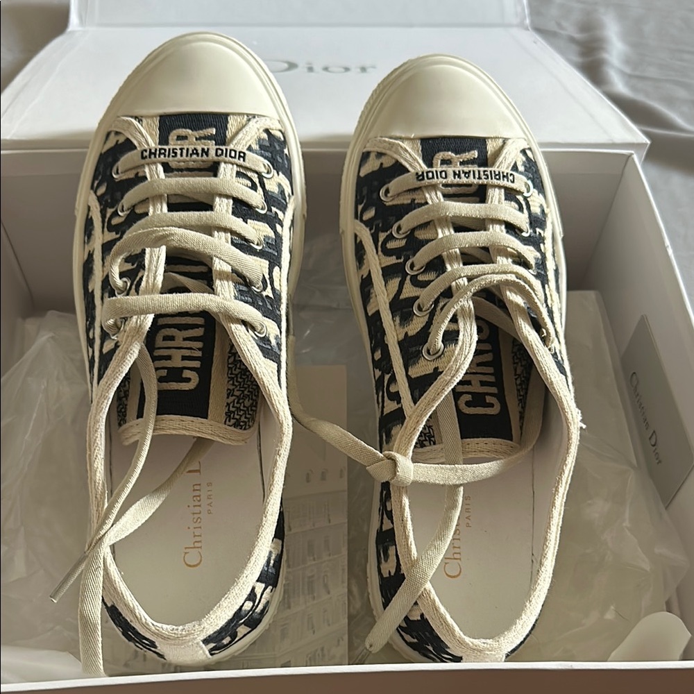 Dior Black and White Sneakers with Unique Animal Print